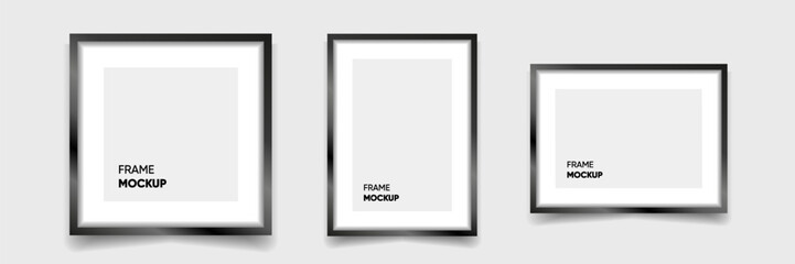 Poster - front view frame mockup with shadow on isolated gray background, vector illustration. eps10.