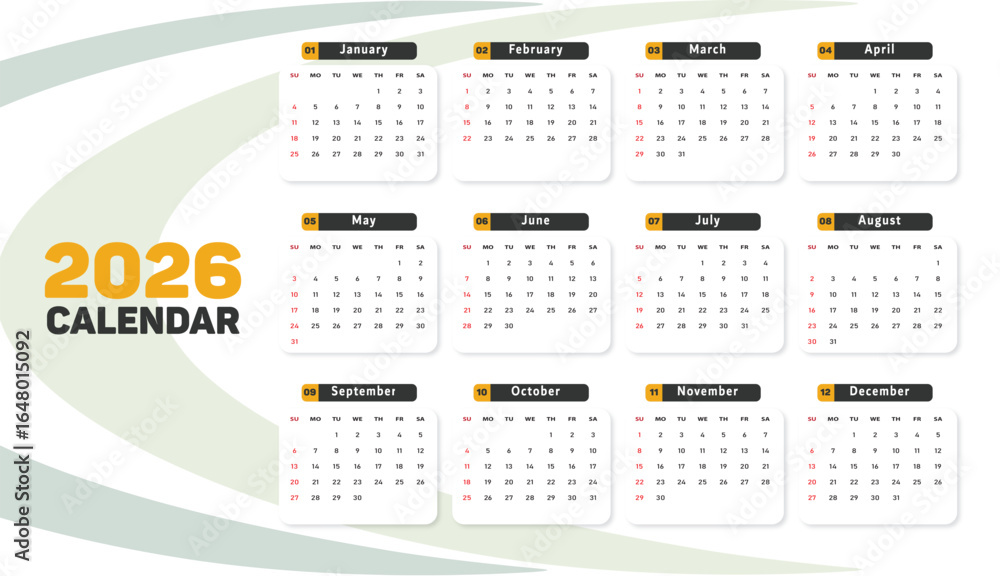 Vector design for the 2026 calendar Stock Vector | Adobe Stock