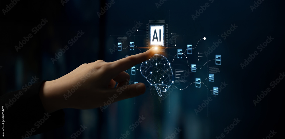 AI neural network and data processing system visualizing artificial ...