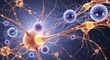 © DigitalSpace - Conceptual illustration of activated microglial cells interacting with neurons in the human brain symbolizing innovative approaches to slowing the progression of neurodegenerative