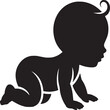 © MuhammadUmair - Silhouette of a baby crawling with a curl of hair on a white background in a minimalist design style