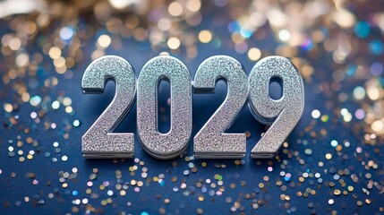 Wall Mural - Brushed Silver 2029 on Slate Gray Background with Multicolored Twinkles for New Year Celebrations