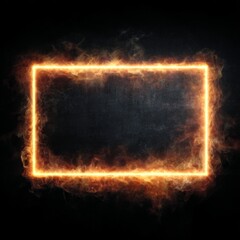 Wall Mural - Glowing Fire Frame on Black Background, Energetic Burning Border, Abstract Shining Signboard.