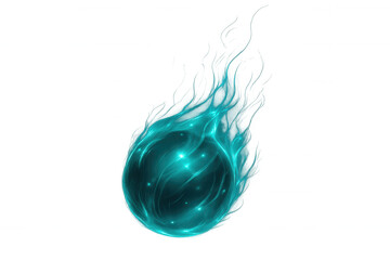 Wall Mural - bright blue fireball radiating with magical flames, soaring against a transparent background, exudin