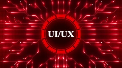 UI/UX– User Interface / User Experience. UI/UX concept head up display (HUD UI) panel and futuristic technology. Digital Data moving on Circuit Board and CPU. Computer Processing and organizing data