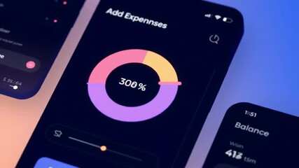 Mobile app interface for expense tracking and balance management on smartphone