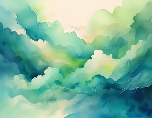 Wall Mural - light blue green abstract pattern clouds dream scape background watercolor