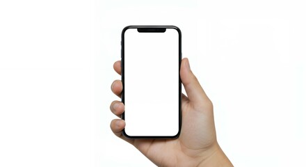 Business person holding smartphone with blank screen mockup template for mobile application presentation and branding