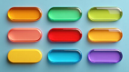 Row of colorful buttons with a blue background