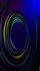 Wall Mural - Vertical Abstract light neon frame on black background of circle spiral glowing on dark. High quality 4k footage