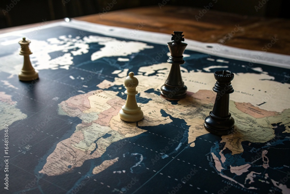 Photo Stock Symbolic representation of global geopolitics with chess ...