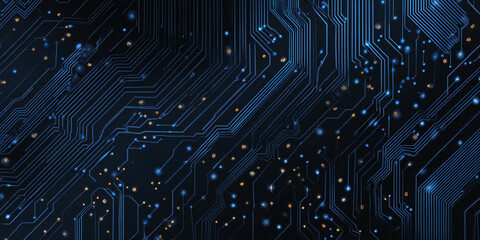 Wall Mural - Abstract technology background in the form of a blue circuit board. microchips and modern technologies. blue lines on a black background.