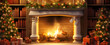 © imran - fireplace with christmas tree, mysigt levande rum dekorerad för jul med en träd, lysande öppen spis, och elegant inredning