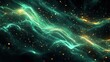 © btiger - Abstract glowing waves of teal and gold particles flowing in a dark space creating a sense of depth and cosmic energy