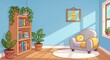 © Ngatinem - Cozy indoor space with cartoon plants and charming sunshine for relaxation and enjoyment