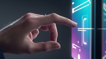 hand pushing a button on a touch screen interface