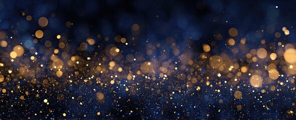 Golden glitter bokeh on a dark blue background