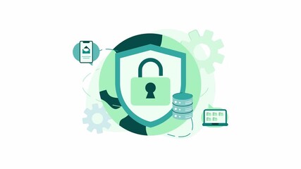 Cyber security shield animation vector devices from online threats. Ideal for tech and security concepts in web design projects.