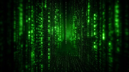 Green Digital Rain Falling Binary Code Abstract Matrix Background