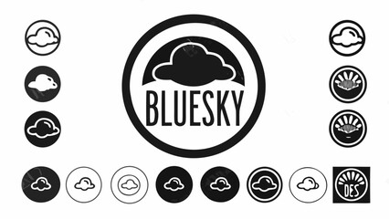 Wall Mural - Illustration of multiple cloud icons in various styles and arrangements with bluesky text in center