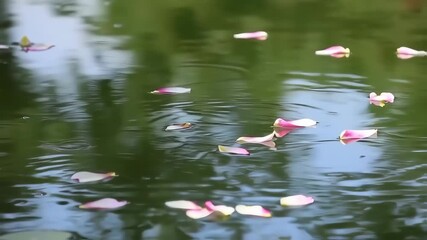 Wall Mural - petals falling in slow motion on water