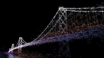 Wall Mural - abstract digital bridge made of points connected by lines on black