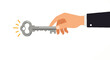 © Toro Palembang - Business hand holding a shining grey ornate key, symbolizing solution or success, flat vector.