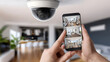 © udin - Modern Home Surveillance System Dome Camera Controlled by Mobile Phone. Ai Generated Images