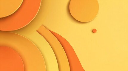 Wall Mural - abstract layered circles in varying shades of orange on a yellow background