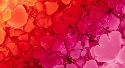 Wall Mural - an abstract macro view of liquid paint swirls vibrant red to pink gradient
