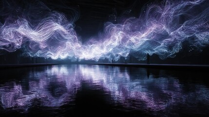 Wall Mural - a mesmerizing display of swirling lights above a reflective surface, creating an ethereal atmosphere