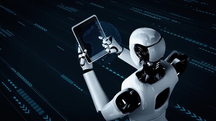Wall Mural - future financial technology controll by ai robot huminoid uses machine learning and artificial intel