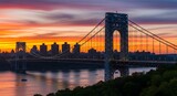 George Washington Bridge over the Hudson River at Sunset offering Spectacular Views