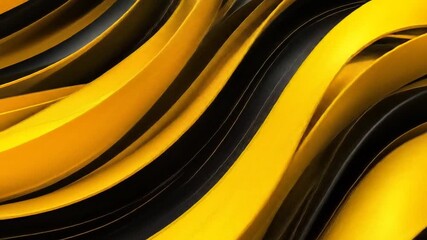 Abstract Background of Flowing Yellow and Black Waves Dynamic Pattern of Curved Lines on a Smooth Surface Modern Design