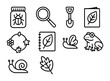 © Tania - Children's Nature Icons. Outline icon set of children’s nature exploration: bug catching jar, magnifier, small