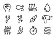 © Tania - Hair Product Benefits Icons. Outline icon set of hair product benefits: strong hold, flexible hold, volumizing
