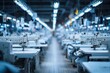 © Shooting Star Std - A textile factory with rows of sewing machines under bright lights An AI system is adjusting machine settings for optimal stitching The mood feels smooth, Generative AI