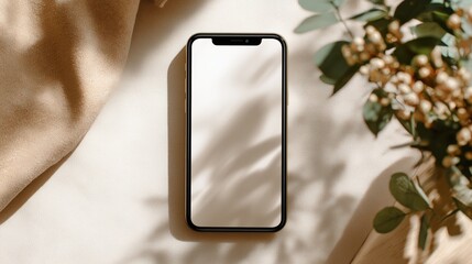 mockup, empty white square placeholder for content, elegant interface, minimalistic layout, Phone screen frame, neutral background