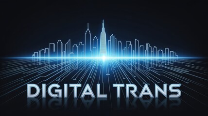 Digital City: A cutting-edge illustration depicts the concept of digital transformation, with a futuristic cityscape. The cityscape, bathed in neon light.