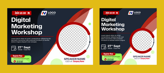 Wall Mural - digital marketing workshop banner and social media template design. vector