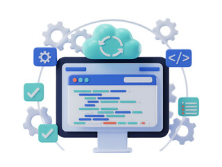 3d computer system with cloud and coding elements