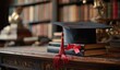 © AndiAzis - Close-up of a vintage wooden desk with an open book, glasses, and a small potted plant in a cozy library setting