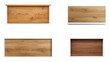 © Alpa - A collection of wooden wall cabinets with empty frames isolated on a transparent background. PNG