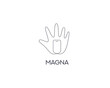 © iamguru - Continuous thin line art of hand holding a smartphone. Premium gadget, device, app sign symbol logotype isolated on white background.