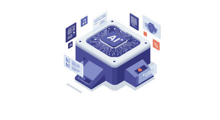 Futuristic isometric artificial intelligence processor with digital interfaces