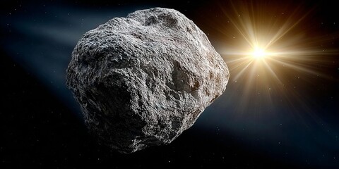 Wall Mural - Asteroid Orbiting a Distant Star Surrounded by Bright Rays in the Vastness of Deep Space