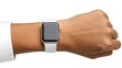 © Atallal Annas - Mockup A person's arm wearing a smart watch with a white band, displayed against a white background.