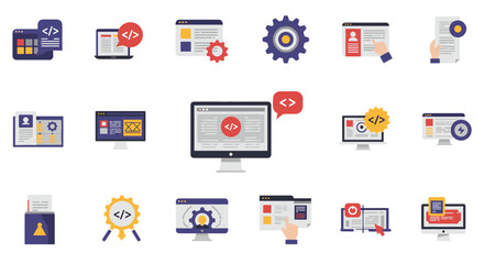 modern flat design icons for web development and coding concepts