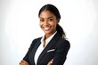 © Paull - Portrait of young smiling business woman white background isola. Female model corporate business dressed.