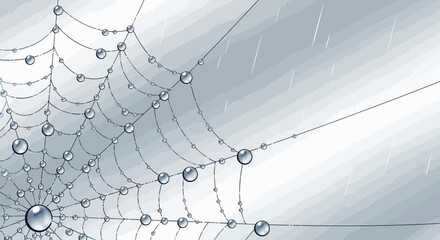 Cobweb With Raindrops Hanging On The Net In The Falling Rain Weather